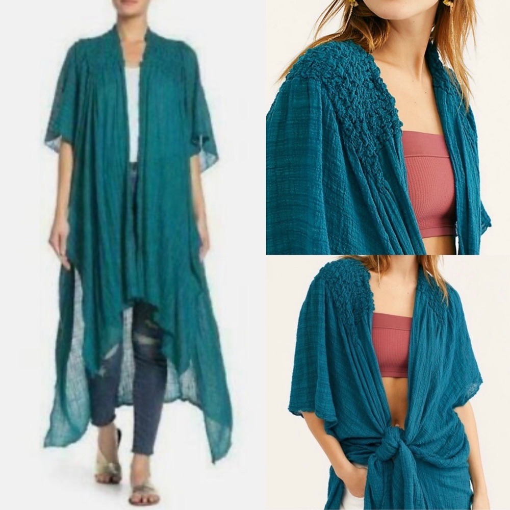Free People Teal Angelica‎ High/Low Kimono Cover-Up